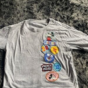 Disney Mickey Mouse Gray T-Shirt with Colorful Patches